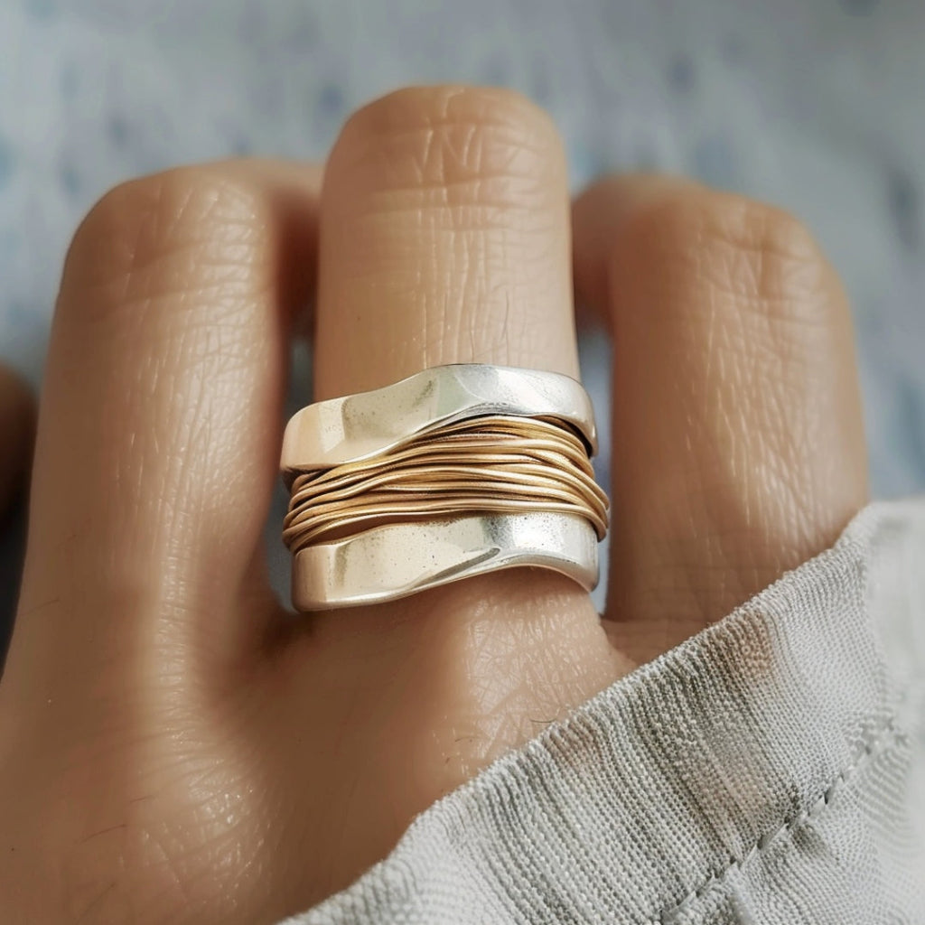 Silber Golden Threads Ring