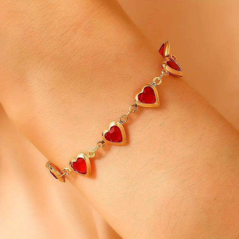 Gold Rubin Herz Chain Armband