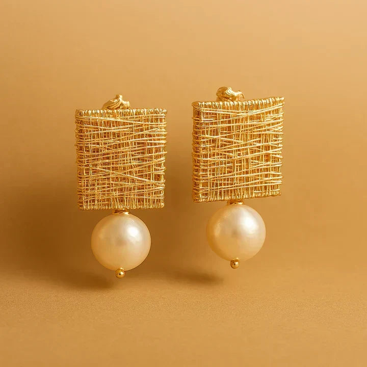 Elegant Golden Thread Perlenohrringe
