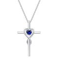 Saphir Herz Stein Cross Halskette | Weiß Gold