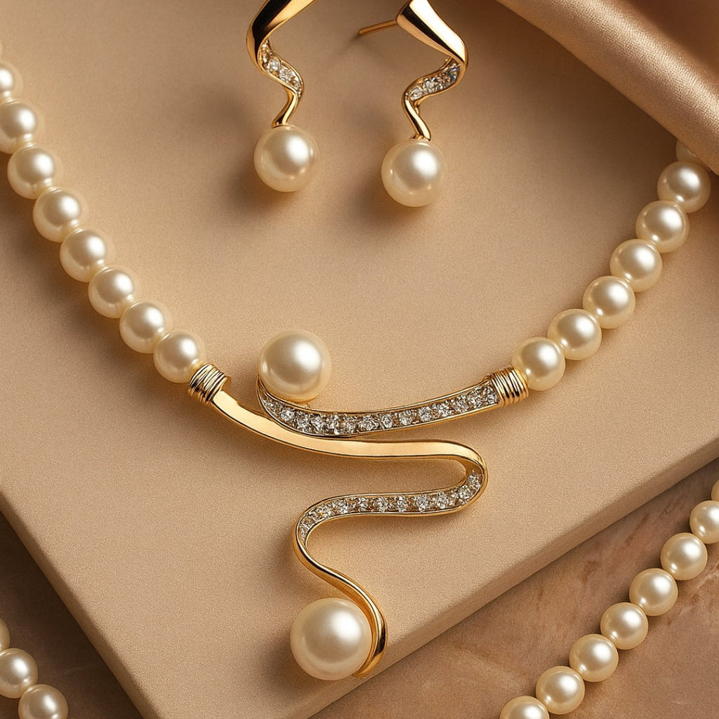 Elegant Natürlich Perlenhalskette Set