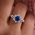 Kristall Saphir Flower Ring | Weiß Gold