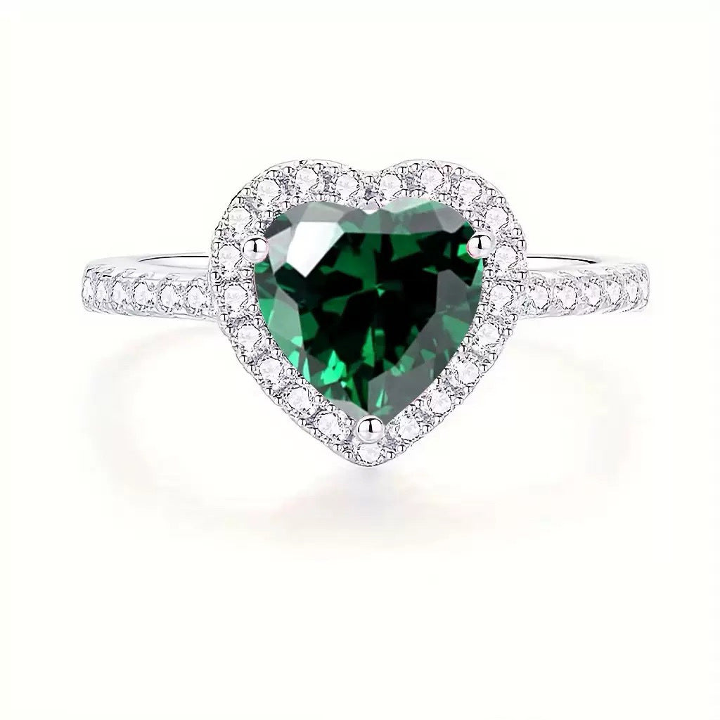 Silber Smaragd Herz Halo Ring