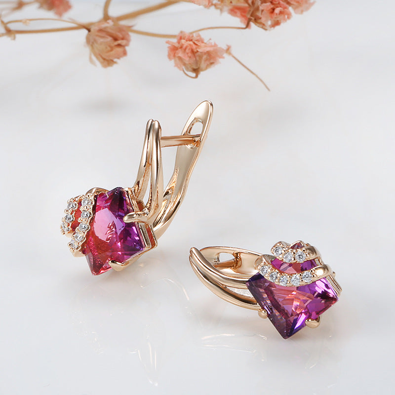 Crimson Square Kristall Ohrringe | Rosegold
