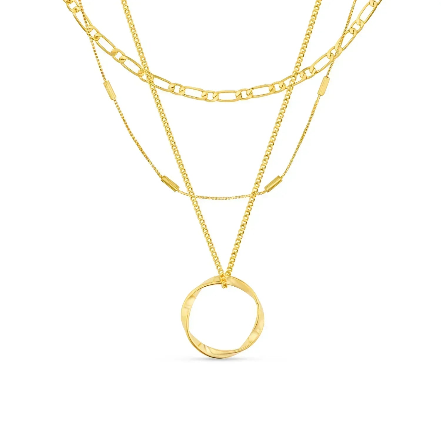 Open Circle Three Row Halskette | Gold