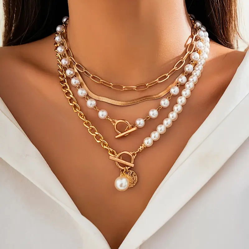 Modern Perle Layered Halsketten-Set