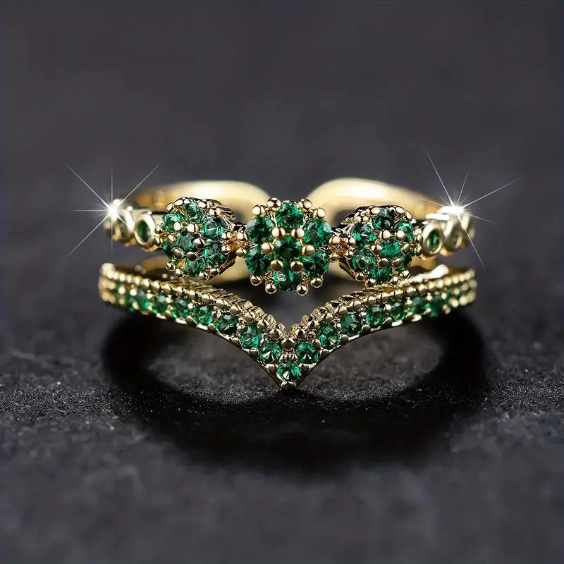 Gold Smaragd Cluster Ring