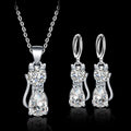 Set Halskette + Ohrringe Happy Cats in Sterling Silber and Polished Weiß Zirconium